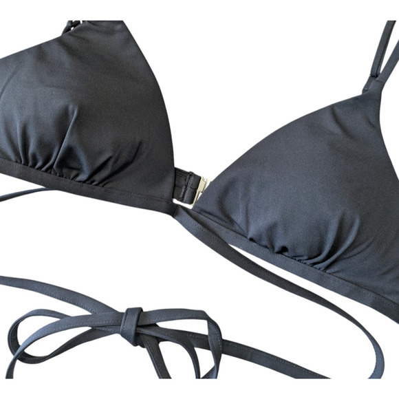 Jonathan Simkhai Harlen Black Tie Back Bikini Top New Size Large Triangle $95 - Picture 4 of 9